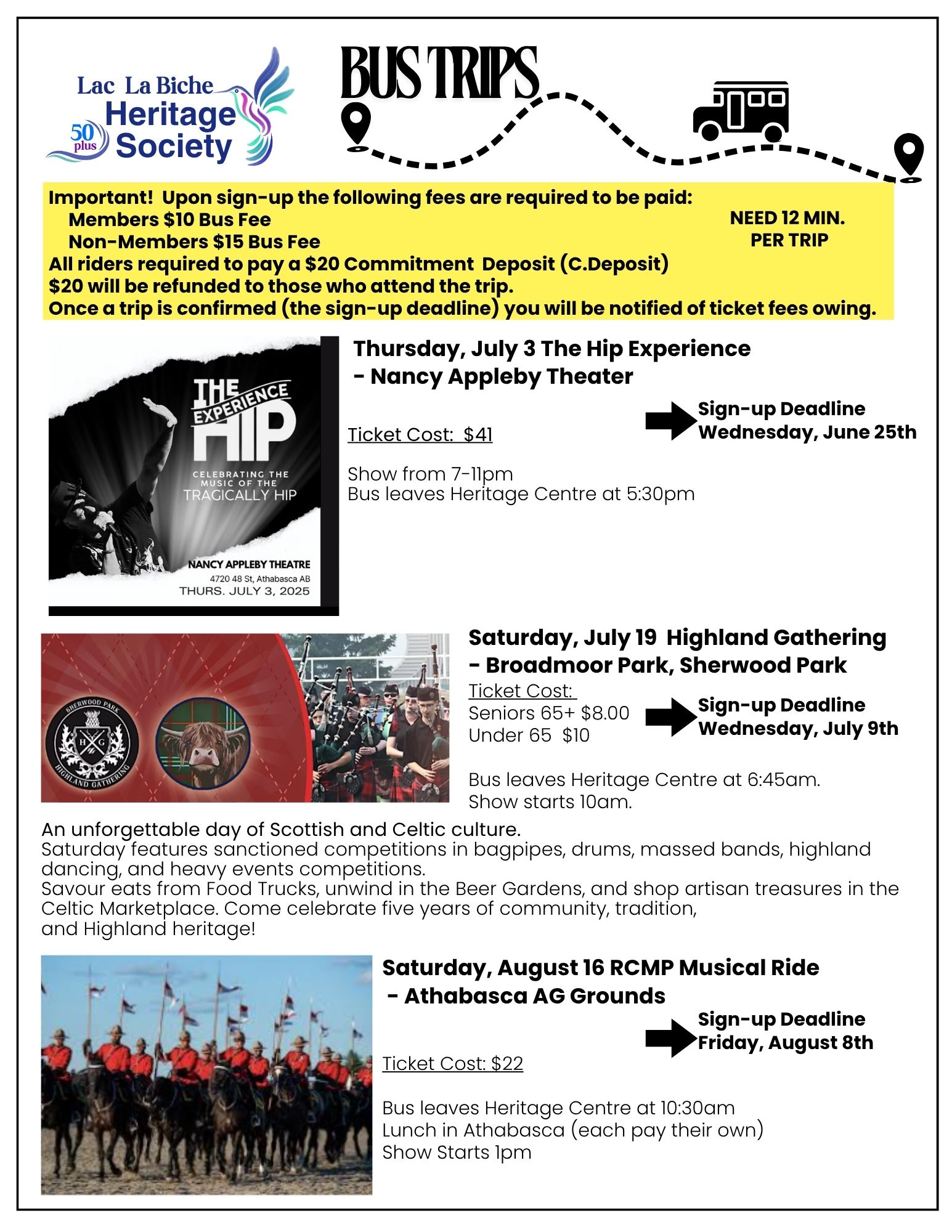 Summer Bus Trips June, July, August 2025